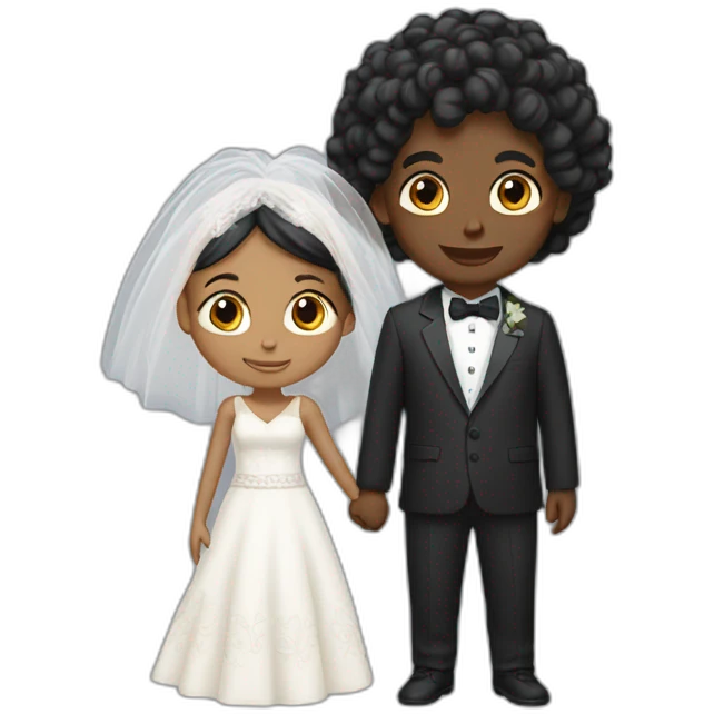 A black boy with hair marrying a white Indian girl  emoji