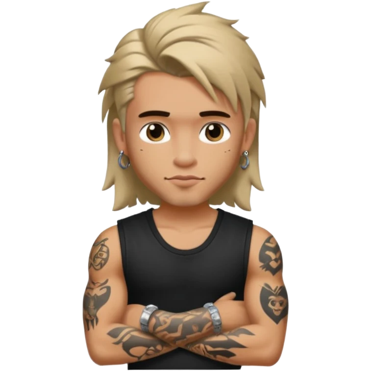 a pretty bratz guy with mullet and a sleeveless black top with tattoos on arm emoji