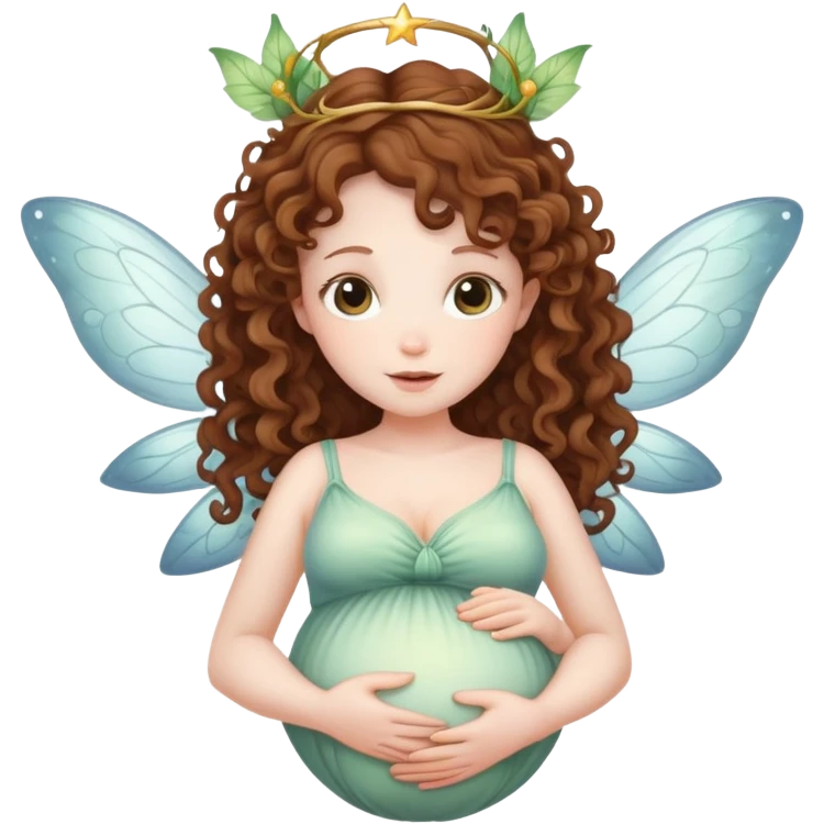 A white pregnant fairy with brown curly hair  emoji