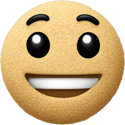 A sesame seed with a smiling face emoji