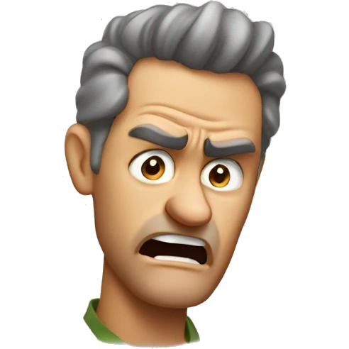 Create an emoji of an Australian dad who looks mad or is shouting. He should have a slightly angry expression with furrowed brows and an open mouth, as if he's shouting. Avoid any smile; instead, show a frustrated or intense expression. emoji