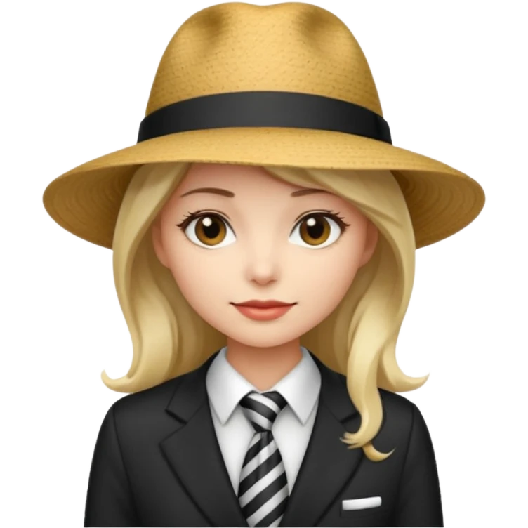 Woman in wide-brim hat & tie emoji