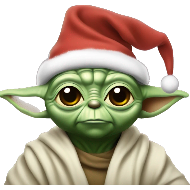 Yoda with two cosmos in a Christmas hat emoji