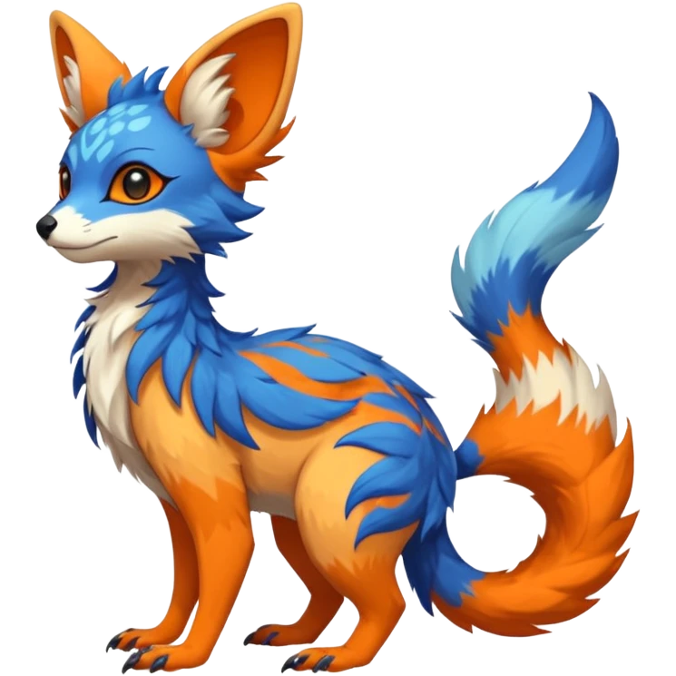 Feral Rare Fantasy colorful vibrant Vernid-Trico-species-Fakemon-creature by LiLaiRa, random markings, tufted tail, tufted ears, full body emoji