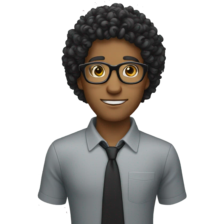 Black curly hair thanned guy teacher glasses emoji