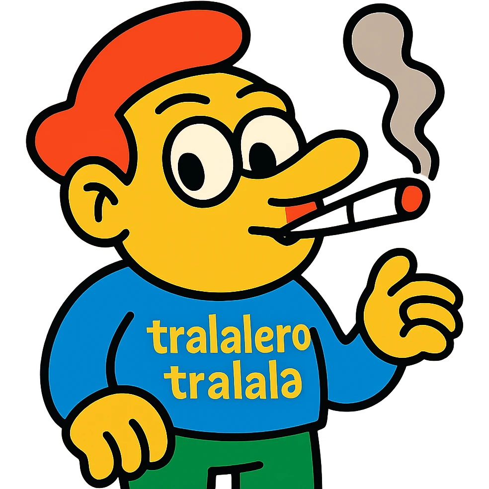 cartoonish character labeled 'tralalero tralala' smoking a joint emoji