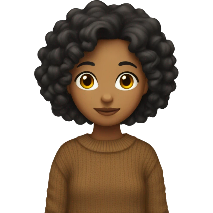 Tan girl with long black curly hair wearing fall sweater emoji