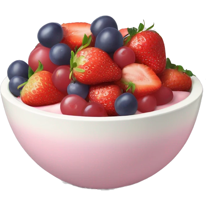 Light pink fruit yogurt bowl with strawberries and grapes emoji