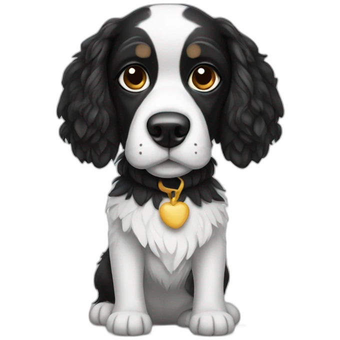 Black and white spaniel in costume emoji