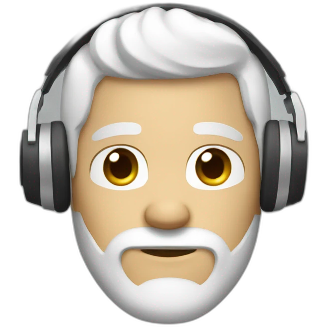 white curled hair brun guy with white headphone and short beard emoji