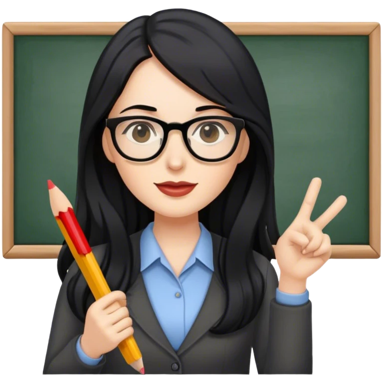 pale female teacher with long black hair, wearing glasses teaching Spanish emoji