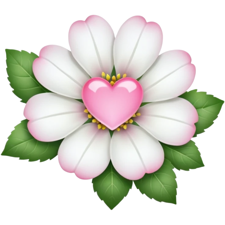 clear white leaf flower with mini pink heart center emoji