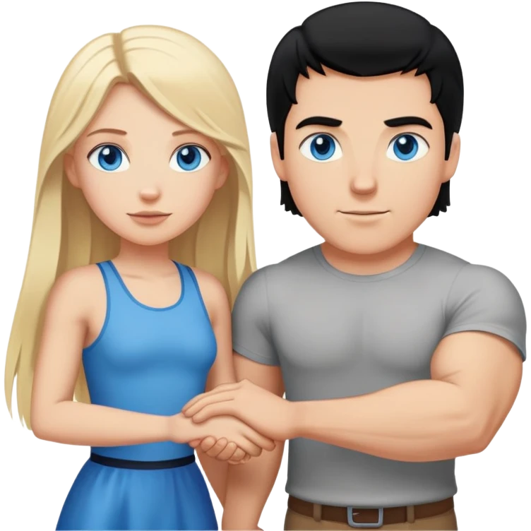 Buff and Tall white man with black hair and white girl with long blonde hair and blue eyes holding hands emoji