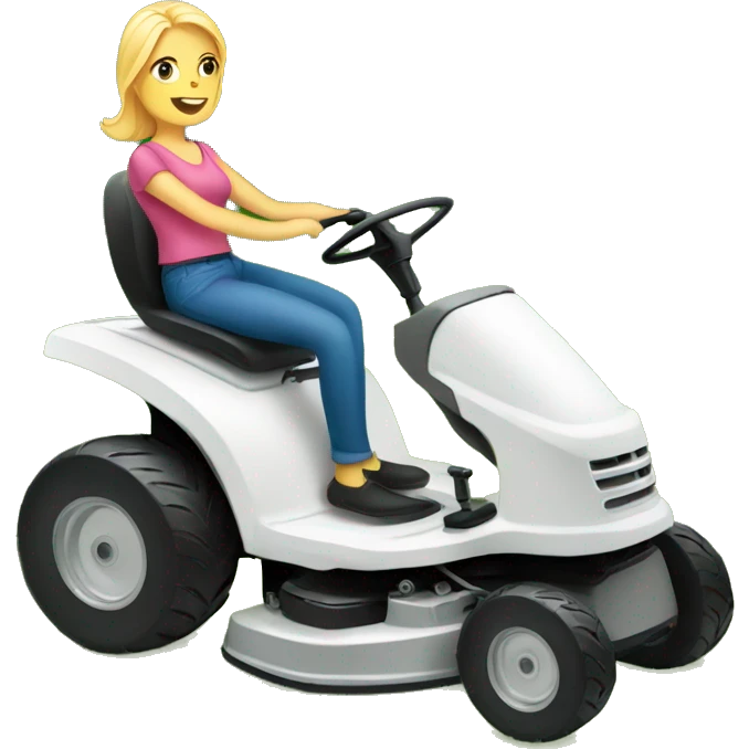 white woman on a lawnmower emoji