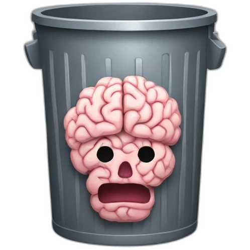 a trash can with brain instead of the lit emoji