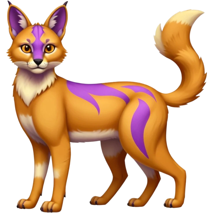 Neon-colored fantasy caracal-Coyote-marsupial-critter-vernid-fursona animal creature full body with intricate markings  emoji