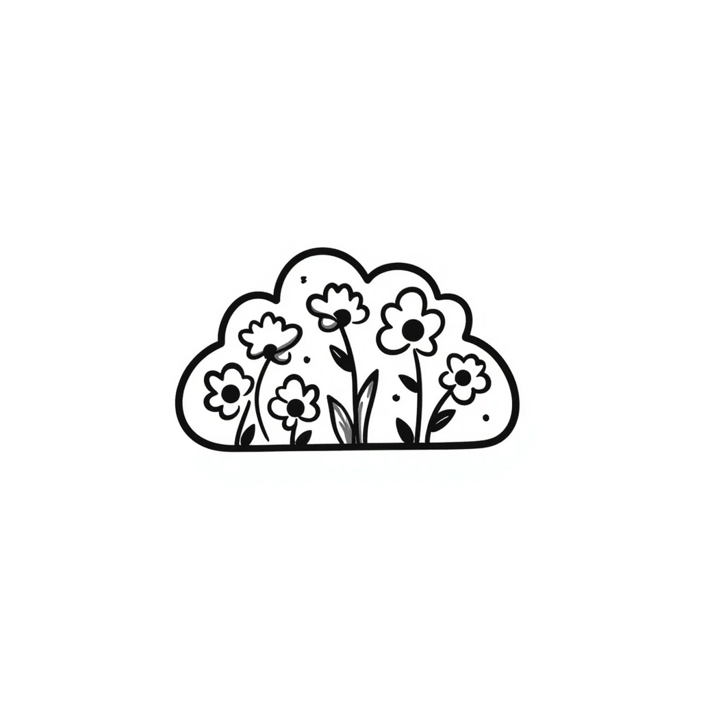 Hand-drawn cloud made of simple flower doodles emoji