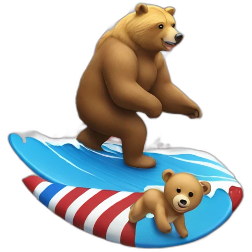 Donald trump and a bear on a surf zing the American flag emoji