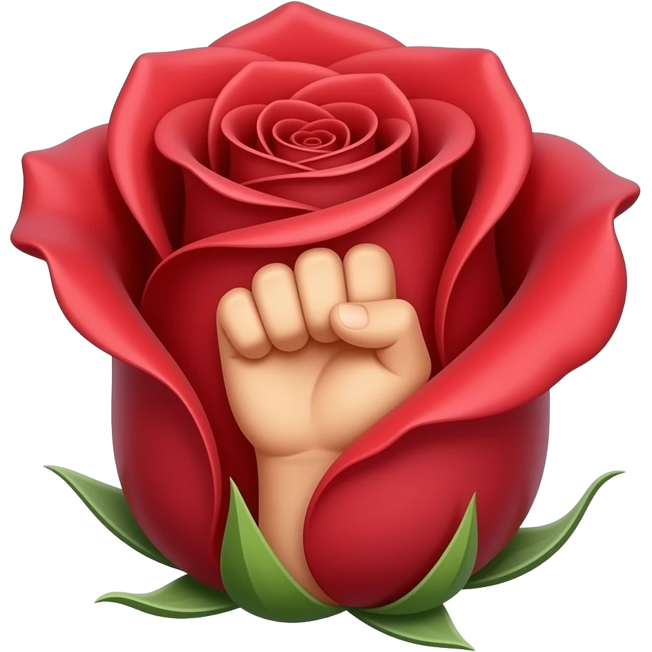 A fist rising out of a red rose blossom emoji