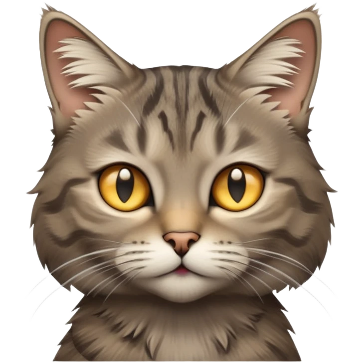 cinematic-[grey brown tabby cat]-realistic-emoji,-head-tilted-dramatically,-scruffy-[grey]-fur,-simplified-yet-realistic-focused-features,-highly-detailed,-glowing-with-an-almost-sarcastic-glow emoji