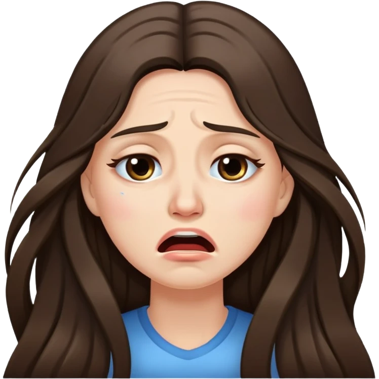 Very long hair Brunette with white skin crying emoji