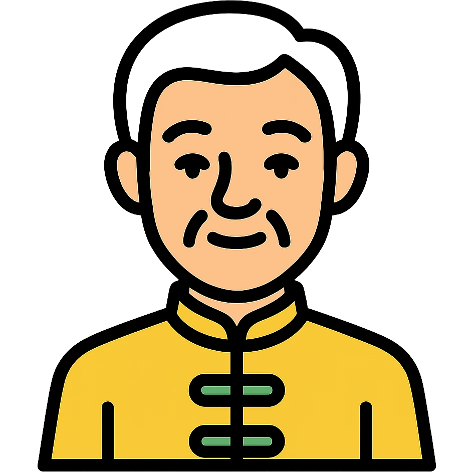 white haired handsome Chinese man icon with lineal color and black outlines emoji