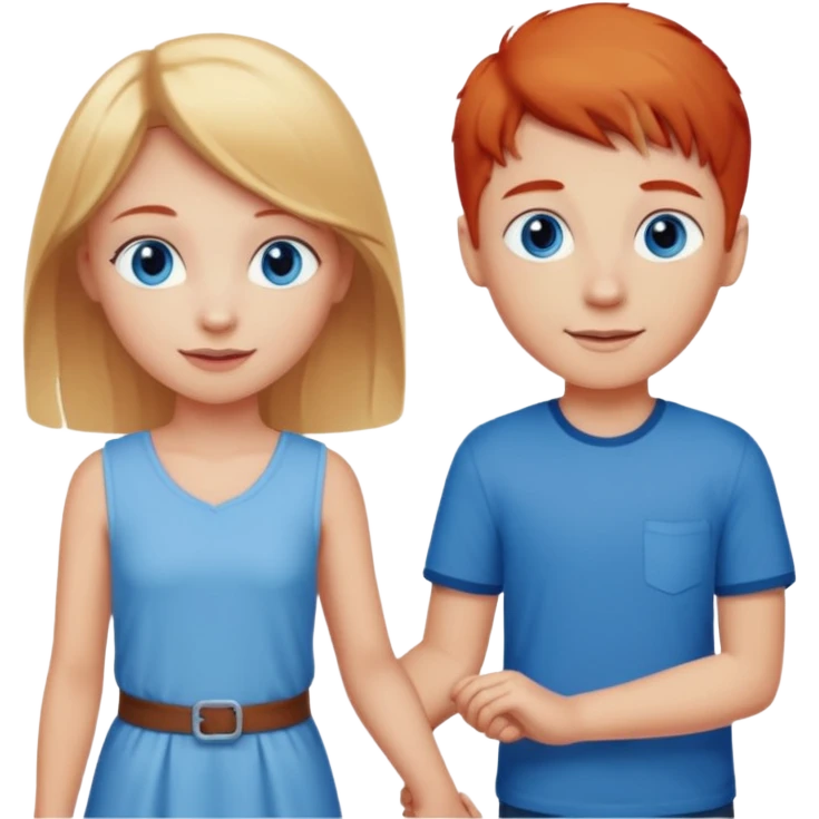 blonde haired young girl with blue eyes holding hands happily with a red headed boy with blue eyes emoji
