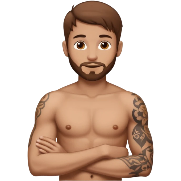 brown haired tattooed guy naked showing his big dick emoji