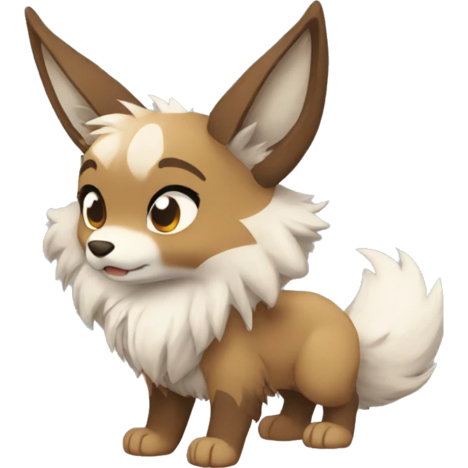 Brown and White Cartoon Chibi Wolf Eevee Full Body emoji