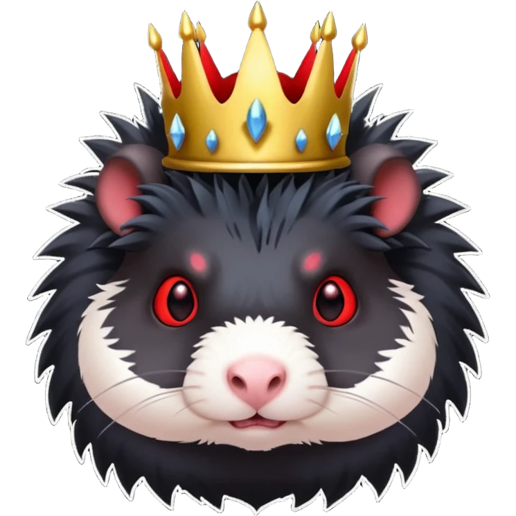 black guinea pig, red glowing eyes, demon crown with spikes, evil aura emoji