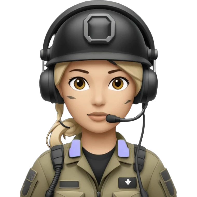 black and white drawing of a female special operations communications operator in combat gear emoji