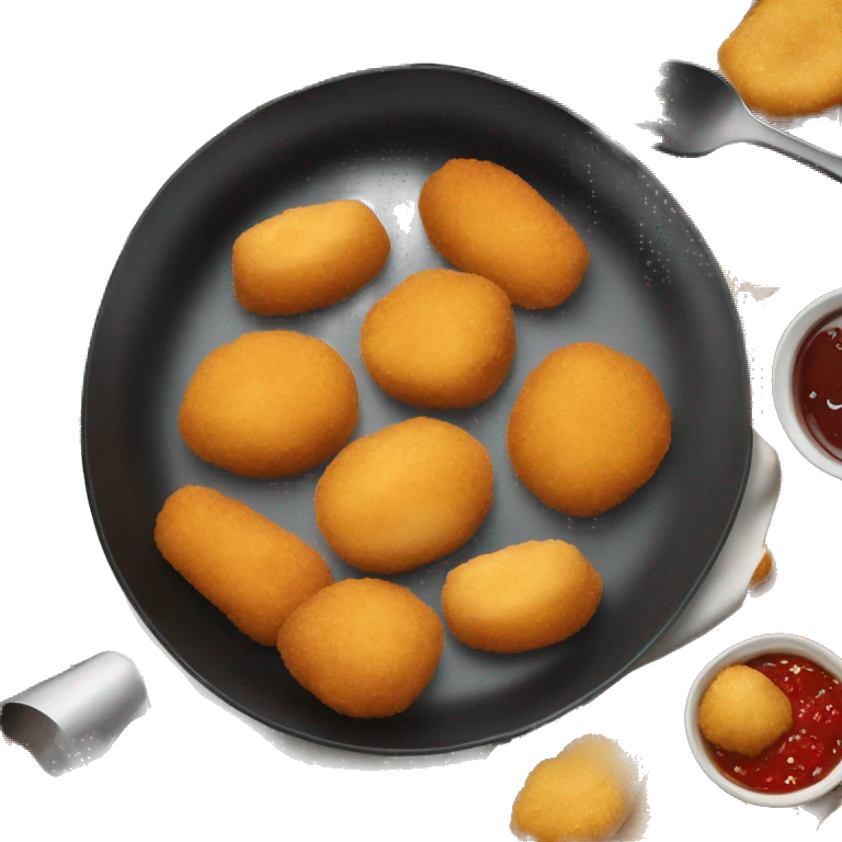 an dish with multiple bittergarnituur on it like bitterballen, frikandellen, chicken nuggets, bami schijf, kroketen emoji
