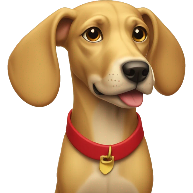 mustard colored dog with very long ears and red collar emoji
