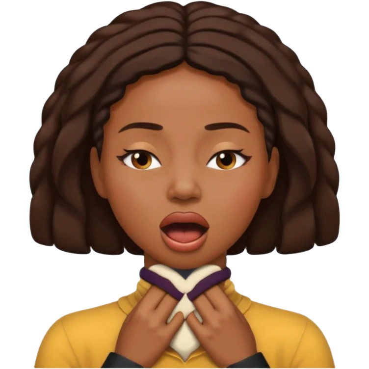 Black woman with hands on neck and mouth open with eyes closed emoji