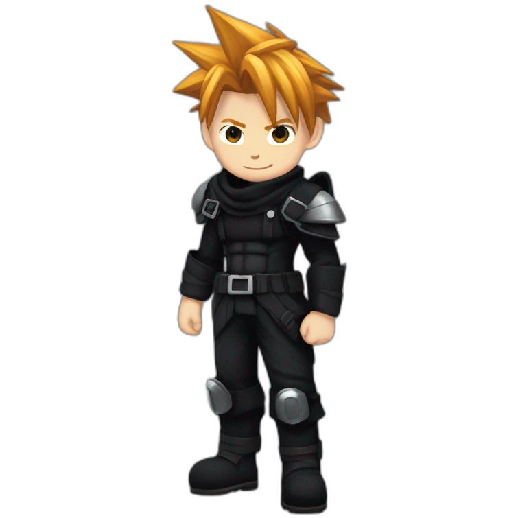 Ginger hair cloud strife hero with black gear clothes full body emoji