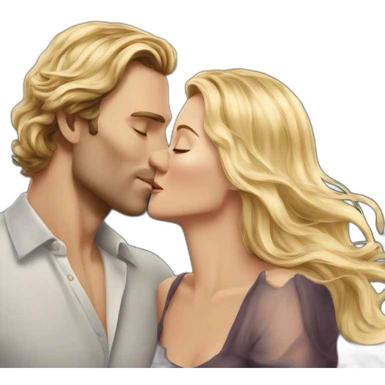Tom Hiddelston kissing blond woman with very very long wavy hair emoji