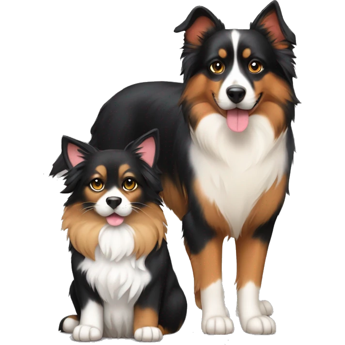 A calico cat next to a black and tan Australian Shepard dog emoji