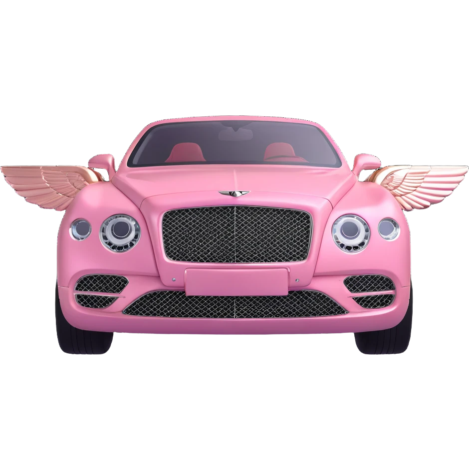 3D logo of a Bentley, pink color, realistic, metallic finish, luxury car brand emblem, no text emoji