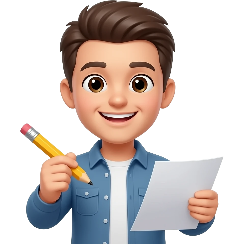 Tạo emoij cầm bút chì và giấy kèm biểu tượng cảm xúc (lưu emoji