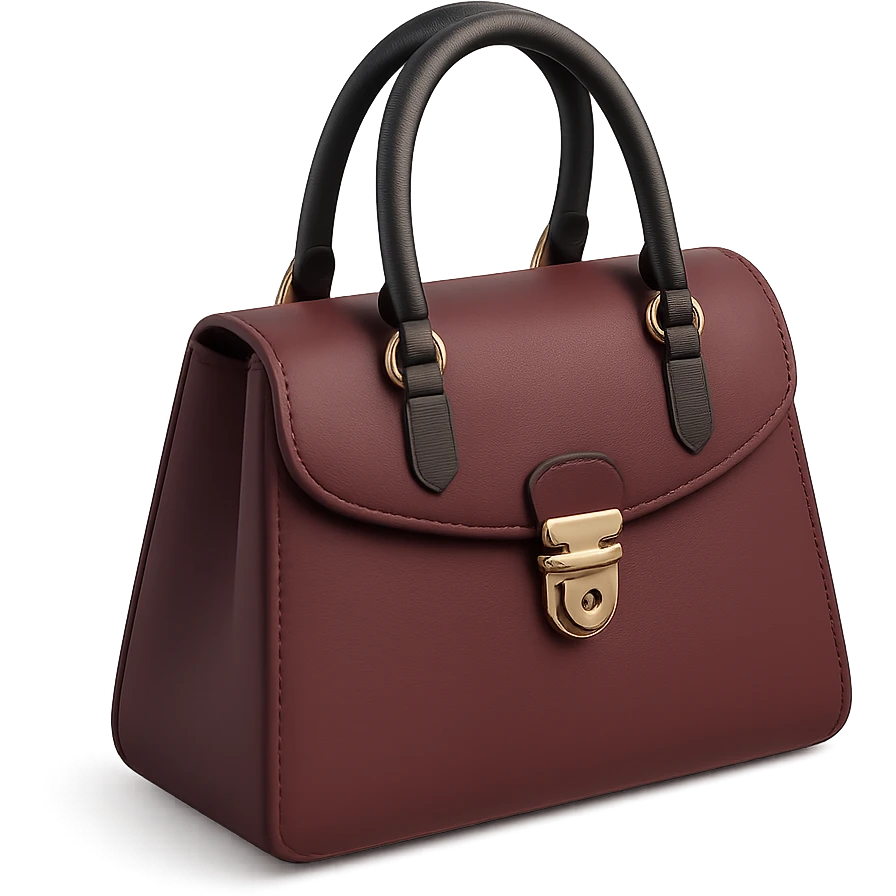 a luxury handbag in burgundy color, realistic lighting and depth, matte background emoji