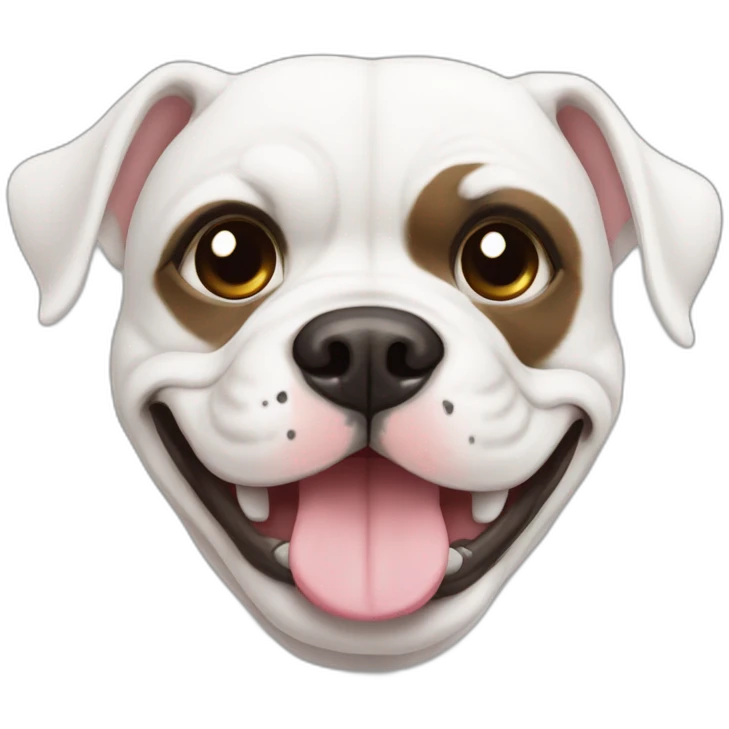 Cute White American bulldog with brown eye patch smiling emoji