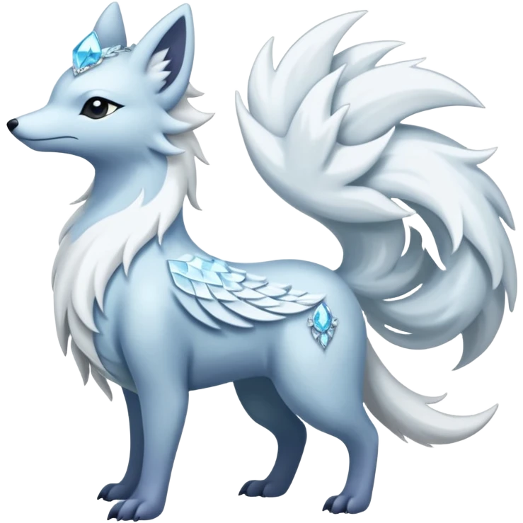 Shiny Silver-White Frosted Ice-Crystal Encrusted Regal Arctic Alolan-Ninetales-Latias-hybrid-creature (full body) emoji