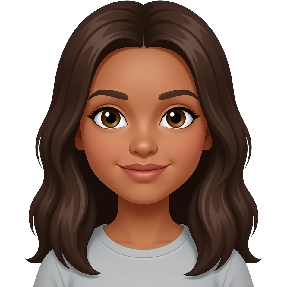 brown skin, 15 year old female with brown eyes and long brown hair emoji