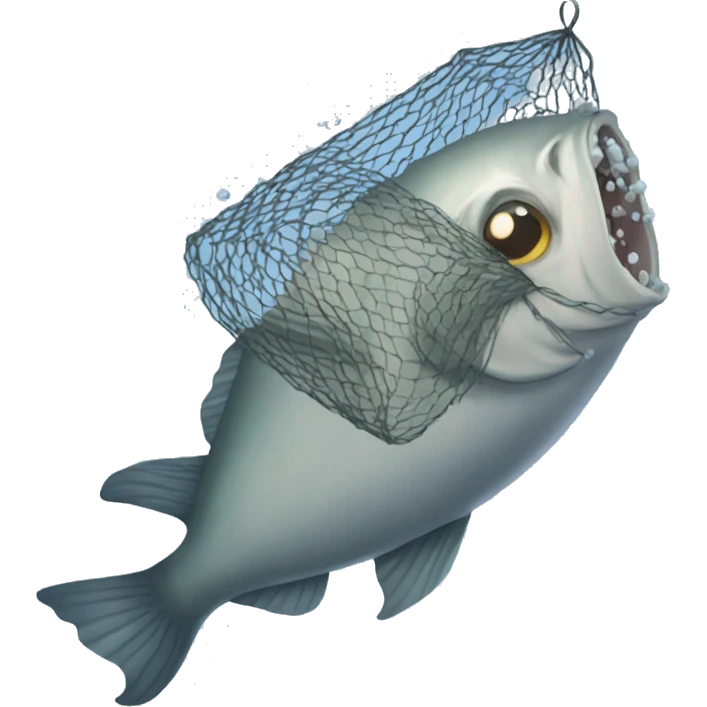 a dead fish sinking with a net in the ocean emoji
