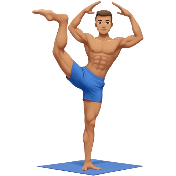 jacked man blue shorts Vrksasana-pose yoga emoji