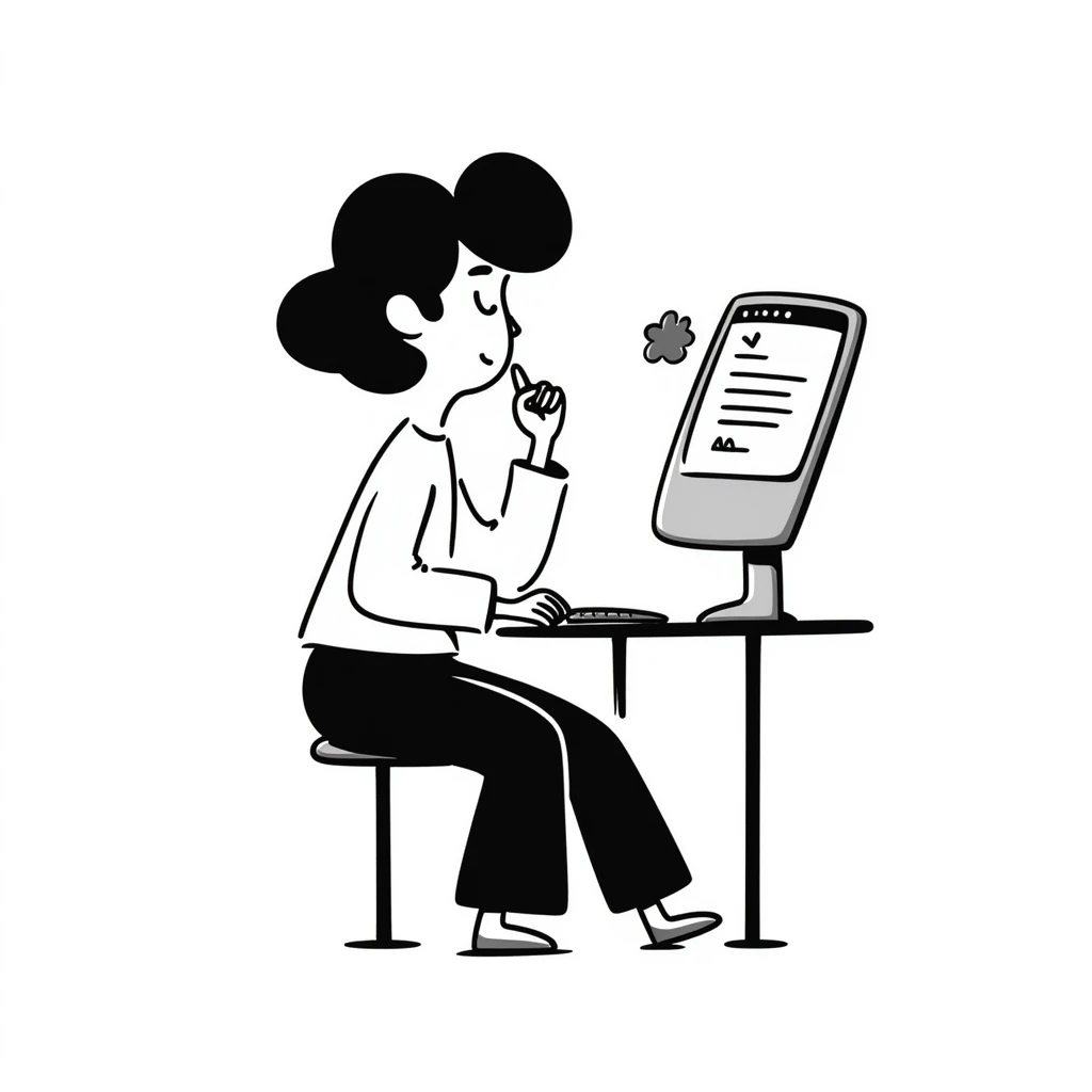 Person with calm expression, breathing deeply, finger hovering over keyboard, email draft visible emoji