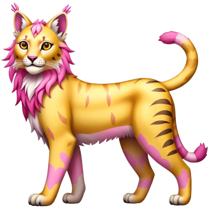 Yellow and pink Fairy-type Bobcat-Lynx-Lion-Fakémon full body emoji
