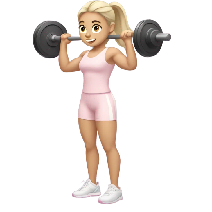 caucasian girl with pale pink gym outfit lifting weights emoji