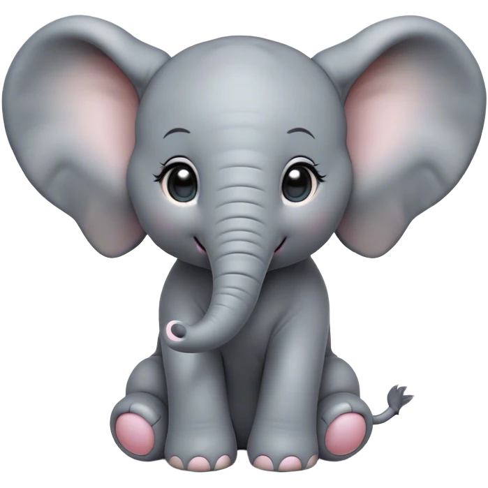 Cinematic Cute Baby Elephant Portrait Emoji, Head tilted playfully and inquisitively, featuring a velvety gray hide with oversized floppy ears and round, sparkling eyes filled with wonder, Simplified yet irresistibly adorable features, highly detailed, glowing with a warm, friendly glow, high shine, affectionate and spirited, stylized with a touch of playful charm, bright and endearing, soft glowing outline, capturing the essence of a mischievous yet loving baby elephant, so playful it feels like it could trundle out of the screen into your arms! emoji
