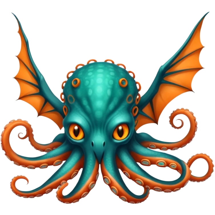 Create a mystical sea guardian that combines the ethereal psychic powers and cute feline form of the first creature with the oceanic draconic might and tentacled body of the second, resulting in a teal-and-orange telepathic cat-octopus-dragon that commands both the depths and the mind. emoji